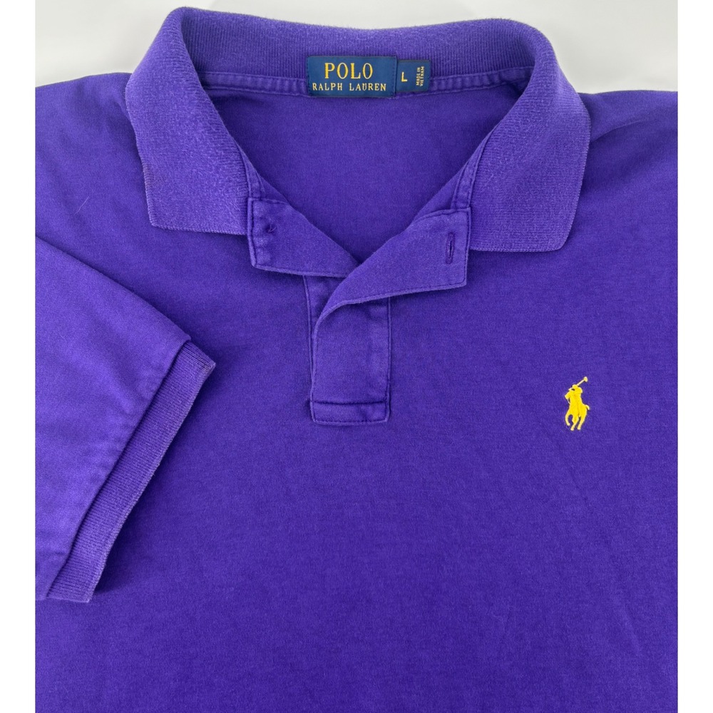 Polo Ralph Lauren Polo Shirt Men's Large Purple Short Sleeve Pique Yellow Pony